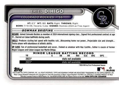 Eriel Dihigo 2024 Bowman Chrome Mojo Refractor #BCP - 200 - Collector Store LLC
