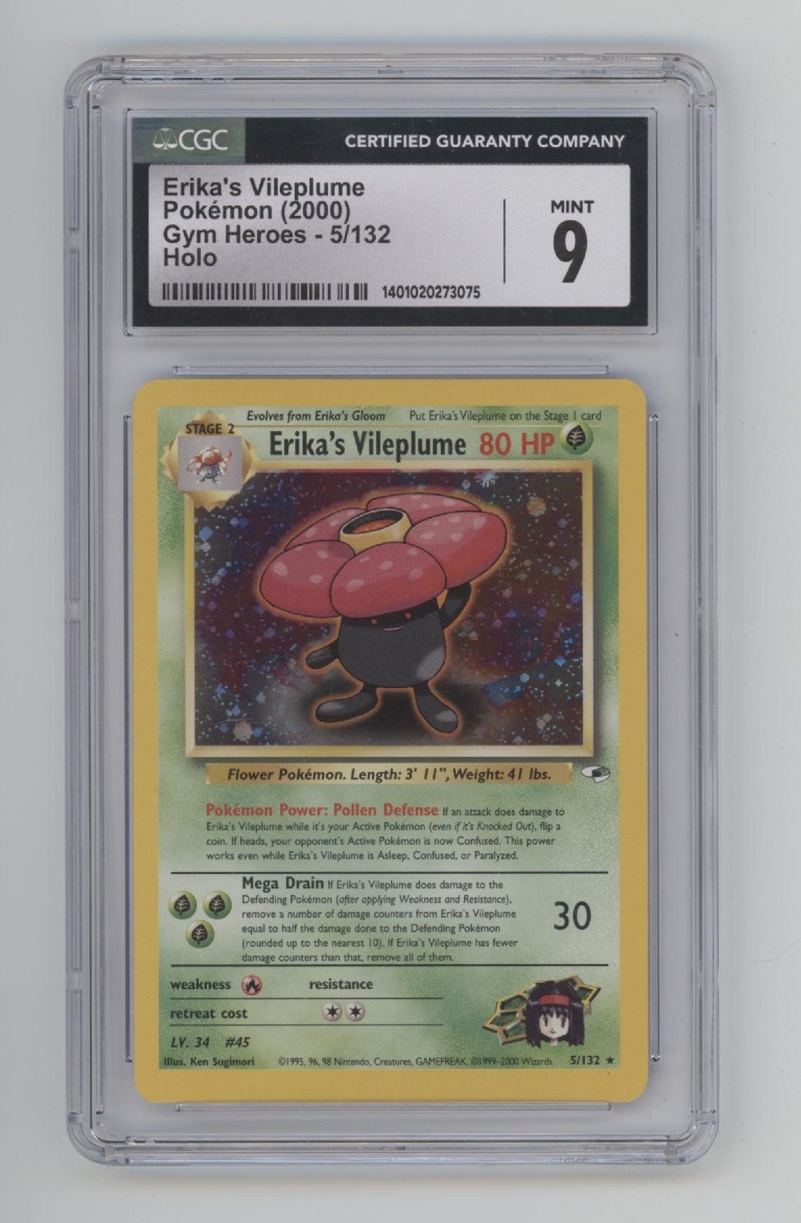 Erika's Vileplume Pokemon Gym Heroes Holo #5 CGC 9 Erika's Vileplume Pokemon Gym Heroes Holo #5 CGC 9