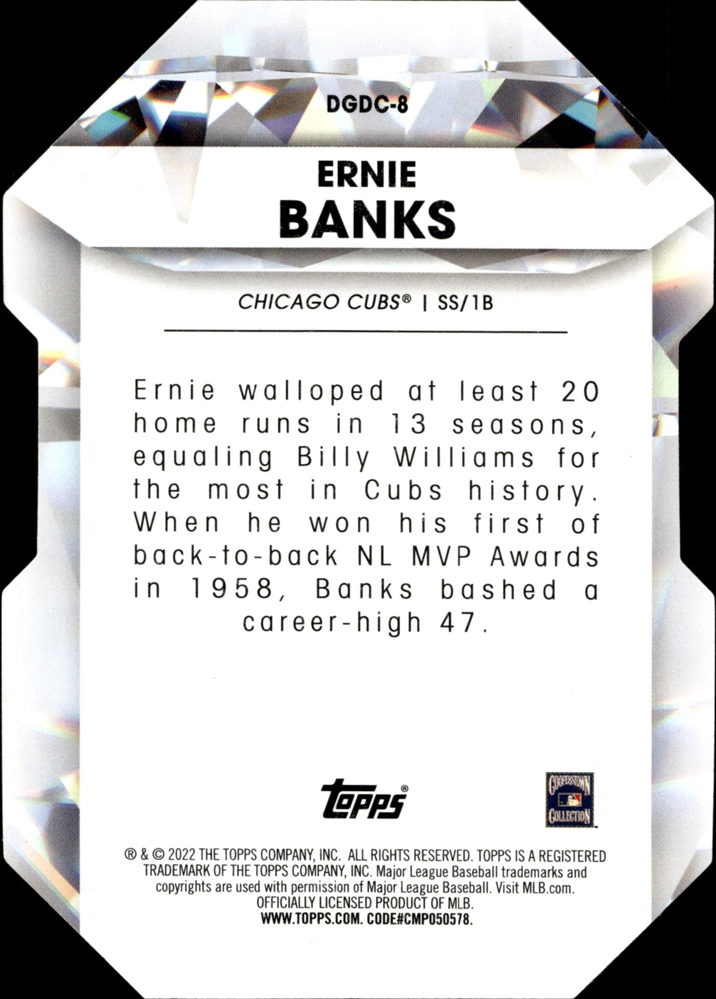 Ernie Banks 2022 Topps Series 1 Diamond Greats Die - Cut DGDC - 8 2 - Collector Store LLC