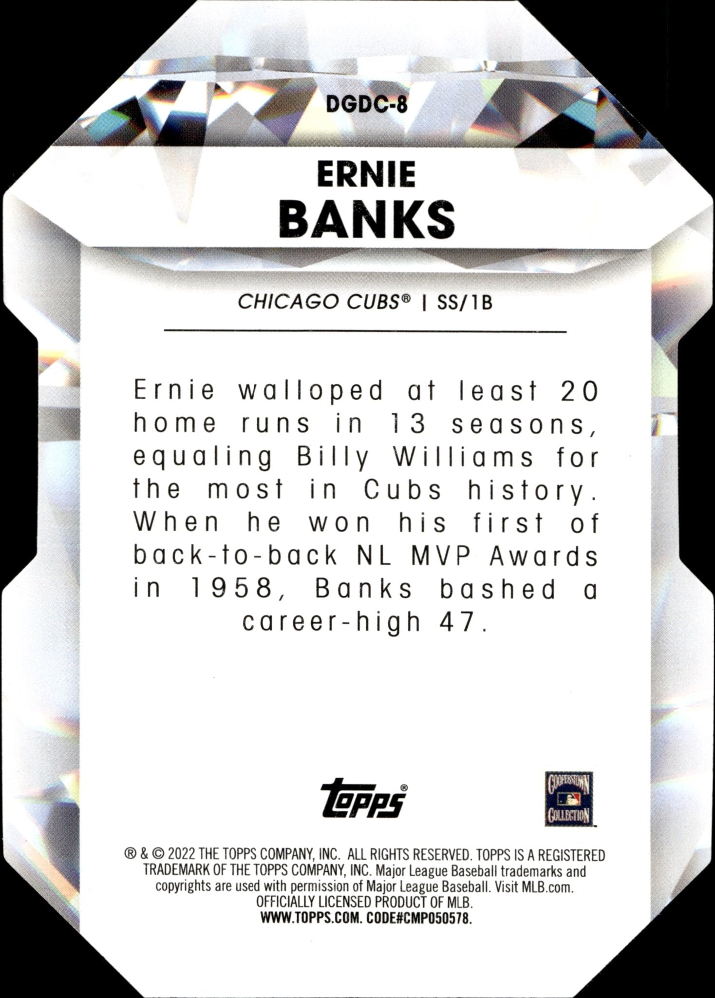 Ernie Banks 2022 Topps Series 1 Diamond Greats Die - Cut DGDC - 8 2 - Collector Store LLC