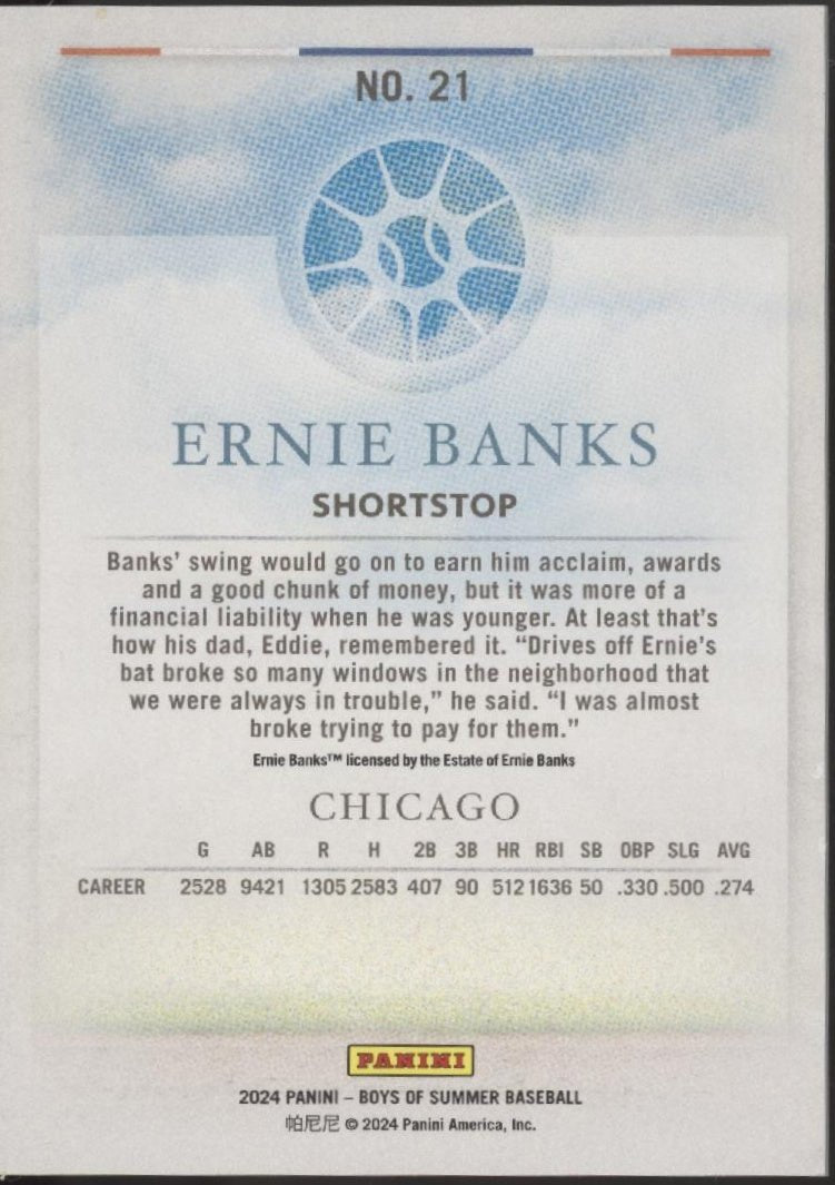 Ernie Banks 2024 Panini Boys of Summer Red 021/149 #21 - Collector Store LLC