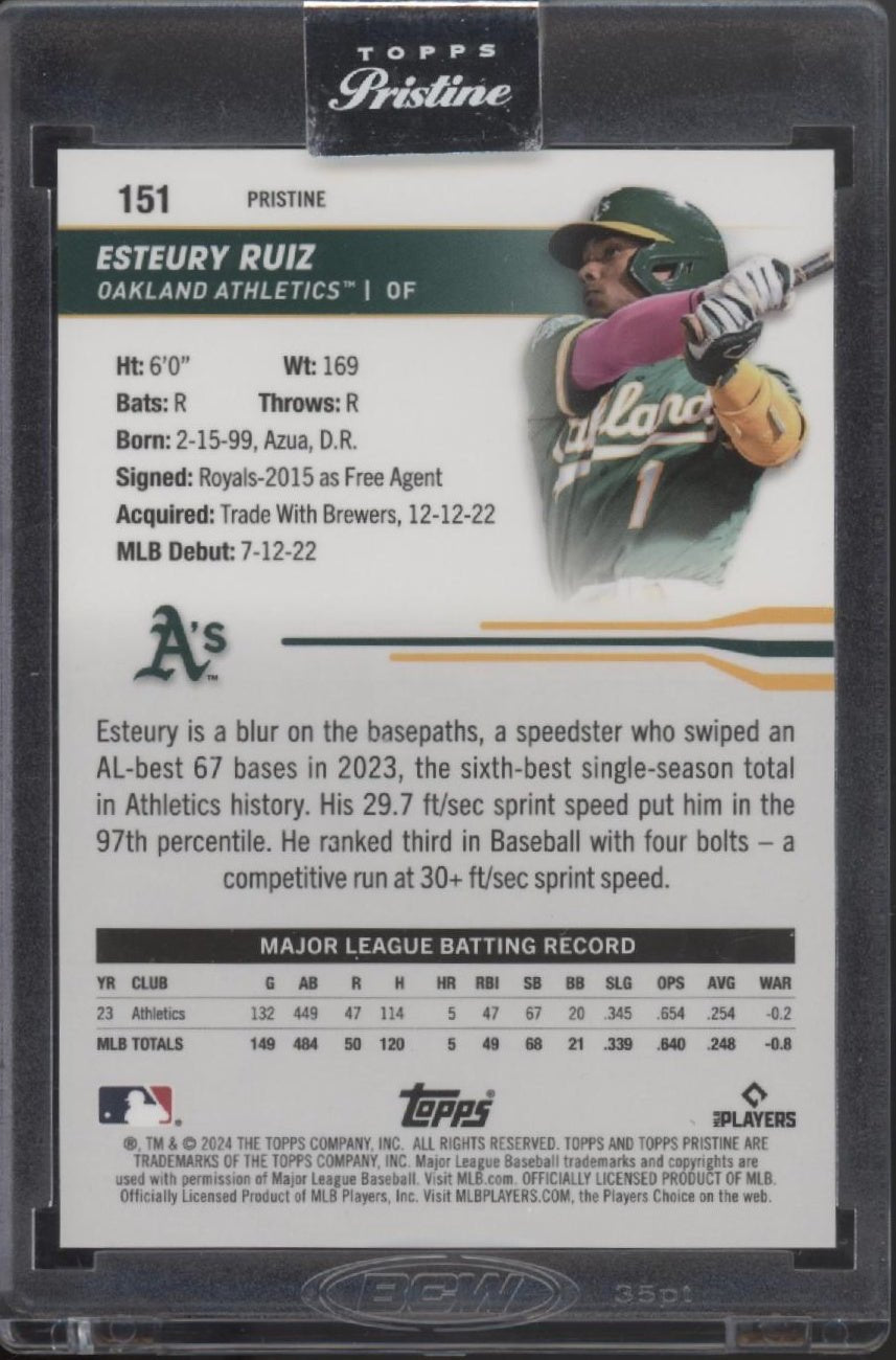 Esteury Ruiz 2024 Topps Pristine Blue Pulsar Refractor 63/75 #151 - Collector Store LLC