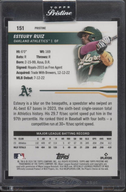 Esteury Ruiz 2024 Topps Pristine Blue Pulsar Refractor 63/75 #151 - Collector Store LLC
