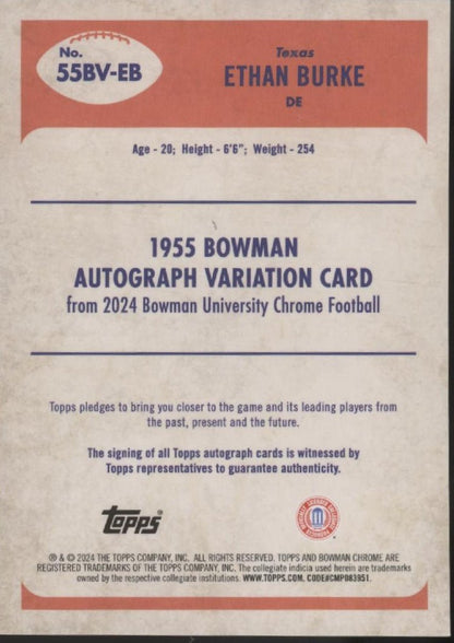 Ethan Burke 2024 Bowman Chrome University '55 Refractor Auto 55BV - EB - Collector Store LLC