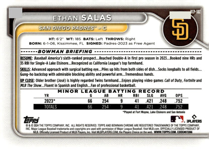 Ethan Salas 2024 Bowman Chrome Mojo Refractor BCP - 102 1 - Collector Store LLC