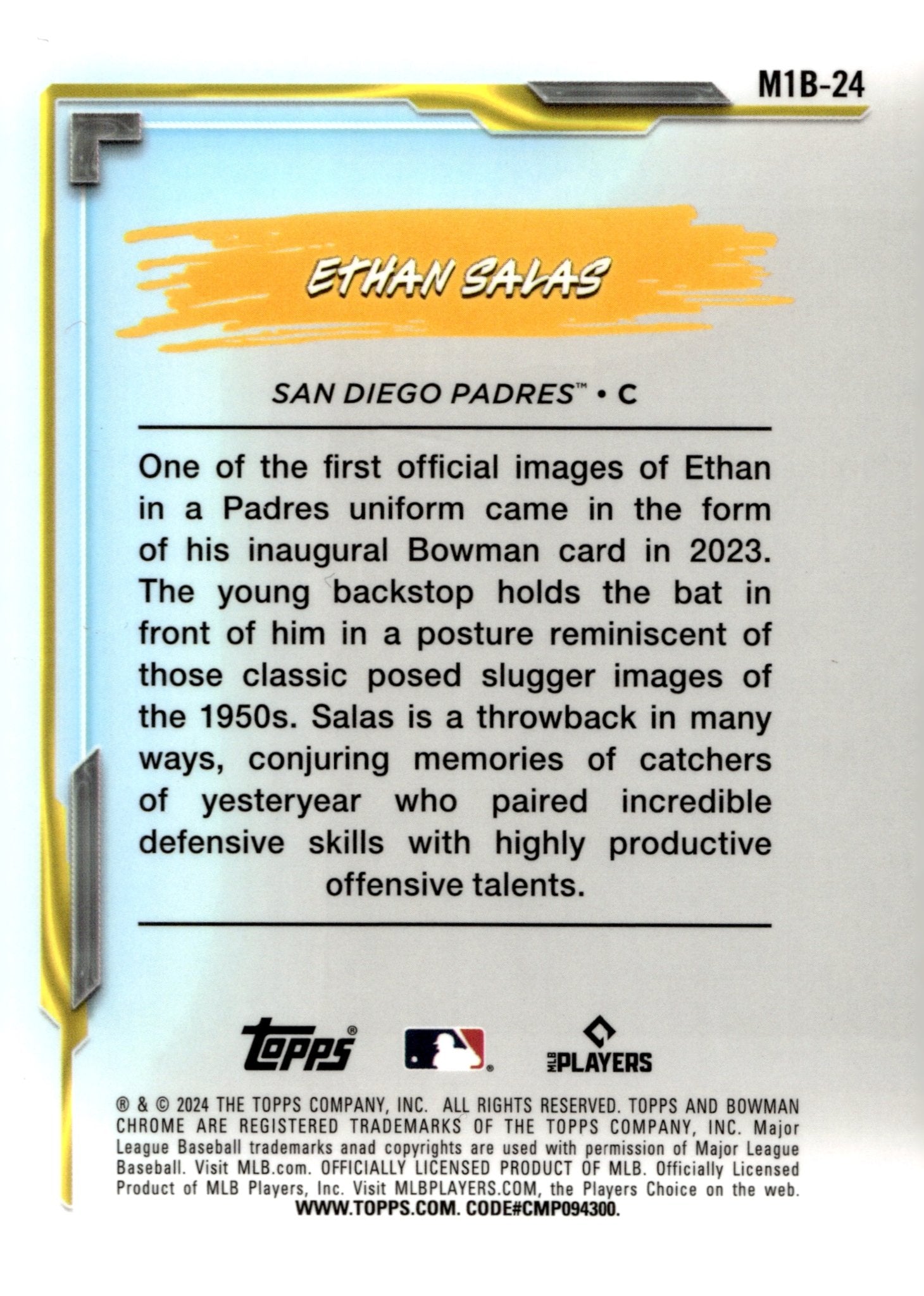 Ethan Salas 2024 Bowman Chrome My 1st Bowman Mojo Refractor #M1B - 24 #2 - Collector Store LLC