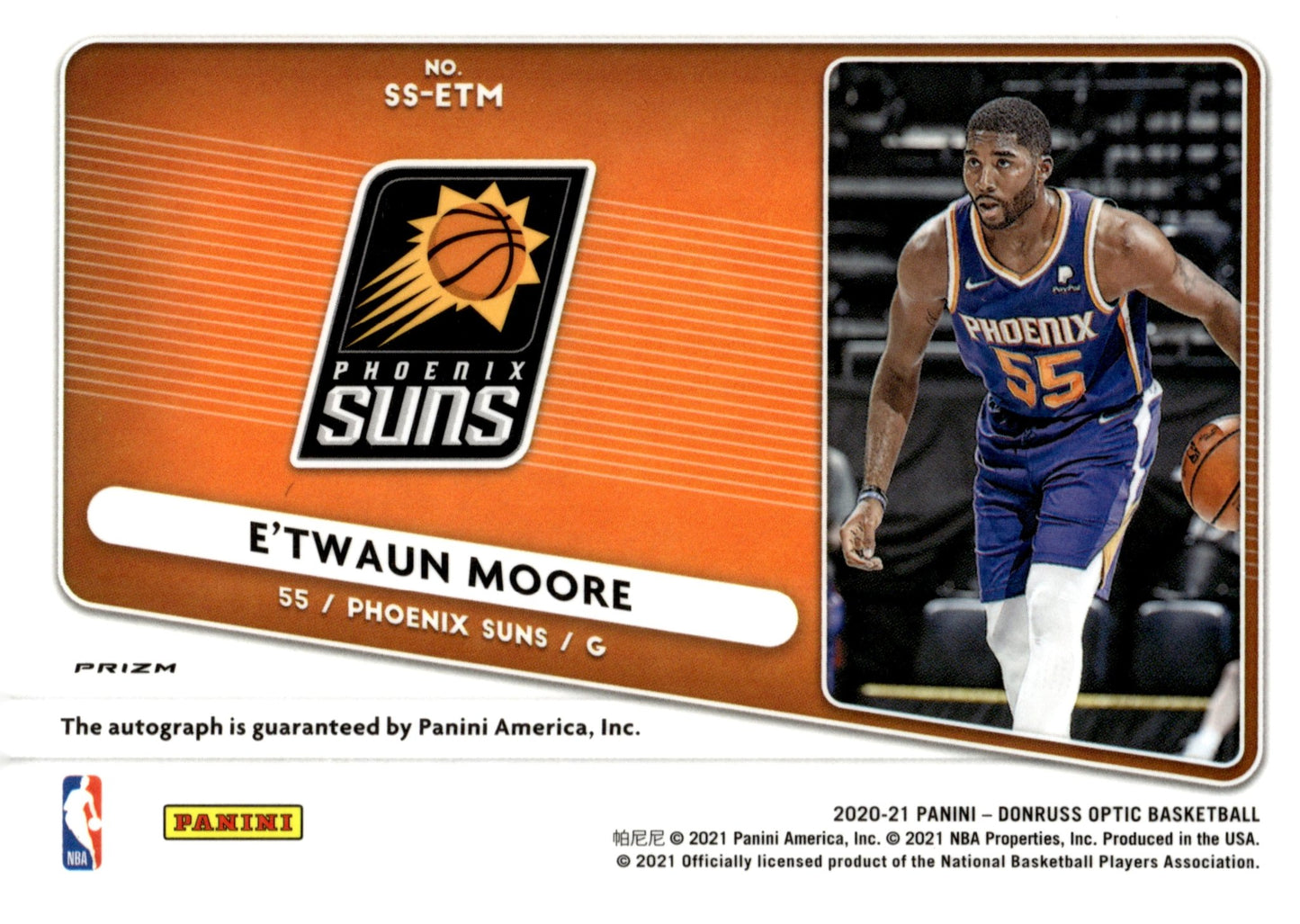 E'Twaun Moore 2020 - 21 Donruss Optic Signature Series Purple Prizm Auto #SS - ETM - Collector Store LLC