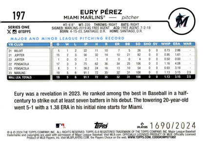 Eury Perez 2024 Topps Series 1 Future Stars Gold 1690/2024 197 - Collector Store LLC