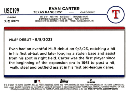 Evan Carter 2024 Topps Chrome Fuschsia Refractor RC #USC199 - Collector Store LLC