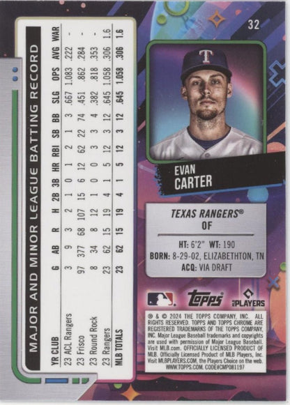 Evan Carter 2024 Topps Cosmic Chrome Purple Nebula Refractor RC 38/150 #32 - Collector Store LLC