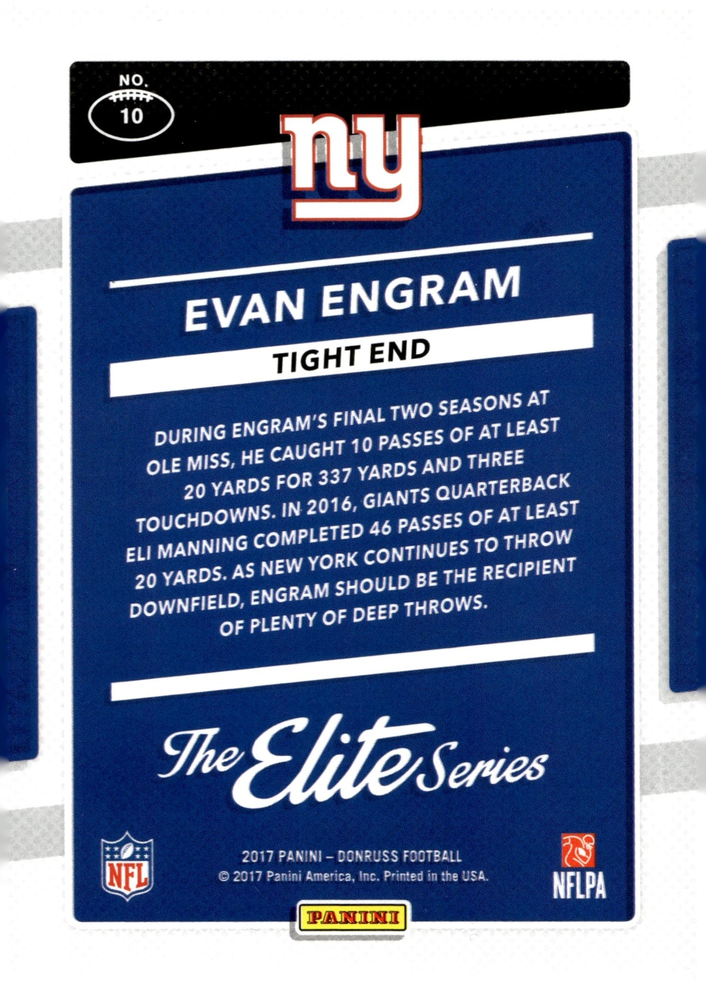 Evan Engram 2017 Panini Donruss Elite Series RC #10 - Collector Store LLC