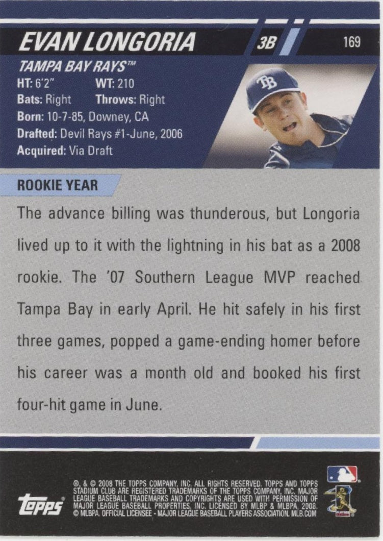 Evan Longoria 2008 Topps Stadium Club RC Auto #169 - Collector Store LLC