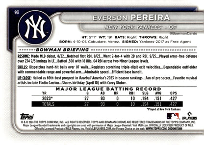 Everson Pereira 2024 Bowman Chrome Mojo Refractor RC 93 1 - Collector Store LLC