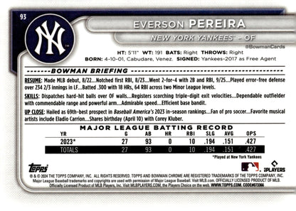 Everson Pereira 2024 Bowman Chrome Mojo Refractor RC 93 2 - Collector Store LLC