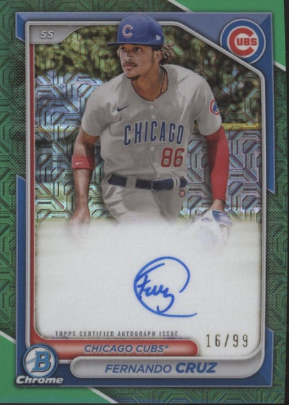 Fernando Cruz 2024 Bowman Chrome Green Mojo Refractor Auto 16/99 #BMA - FC - Collector Store LLC