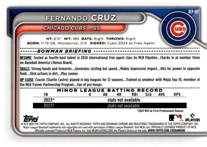 Fernando Cruz 2024 Bowman Chrome Mojo Refractor BCP - 197 1 - Collector Store LLC