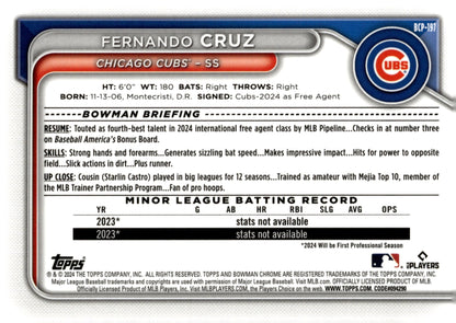Fernando Cruz 2024 Bowman Chrome Mojo Refractor BCP - 197 4 - Collector Store LLC