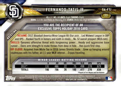 Fernando Tatis Jr. 2018 Bowman Holiday Prospect TH - FTJ - Collector Store LLC
