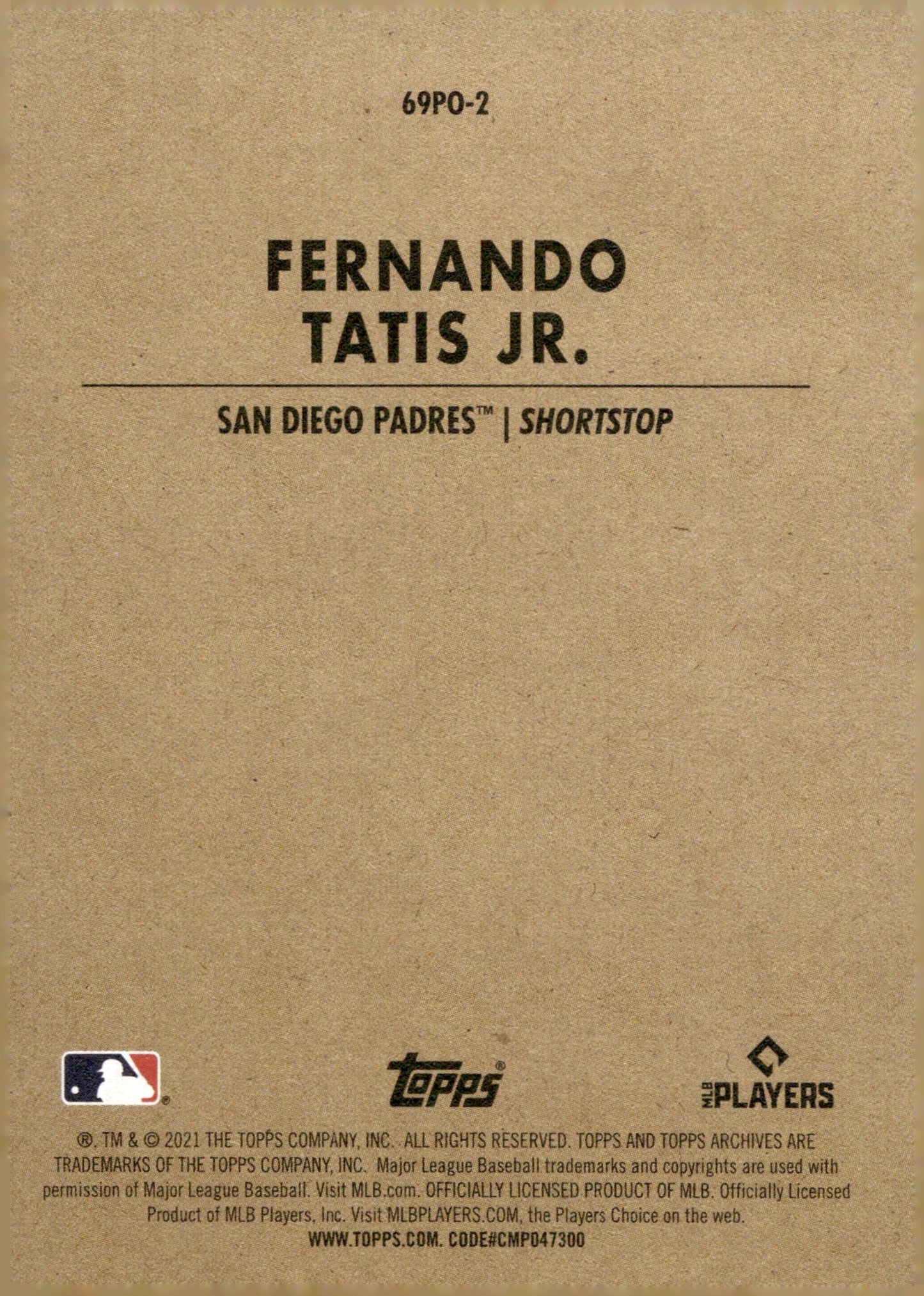 Fernando Tatis Jr. 2021 Topps Archives 69PO - 2 - Collector Store LLC