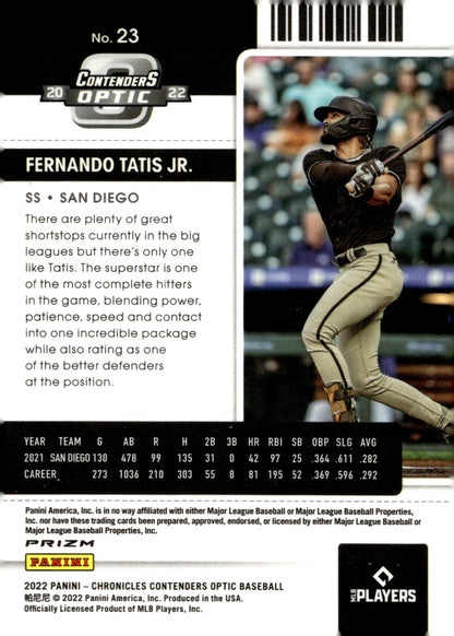 Fernando Tatis Jr. 2022 Chronicles Contenders Optic Season Pink Pulsar Prizm 23 - Collector Store LLC
