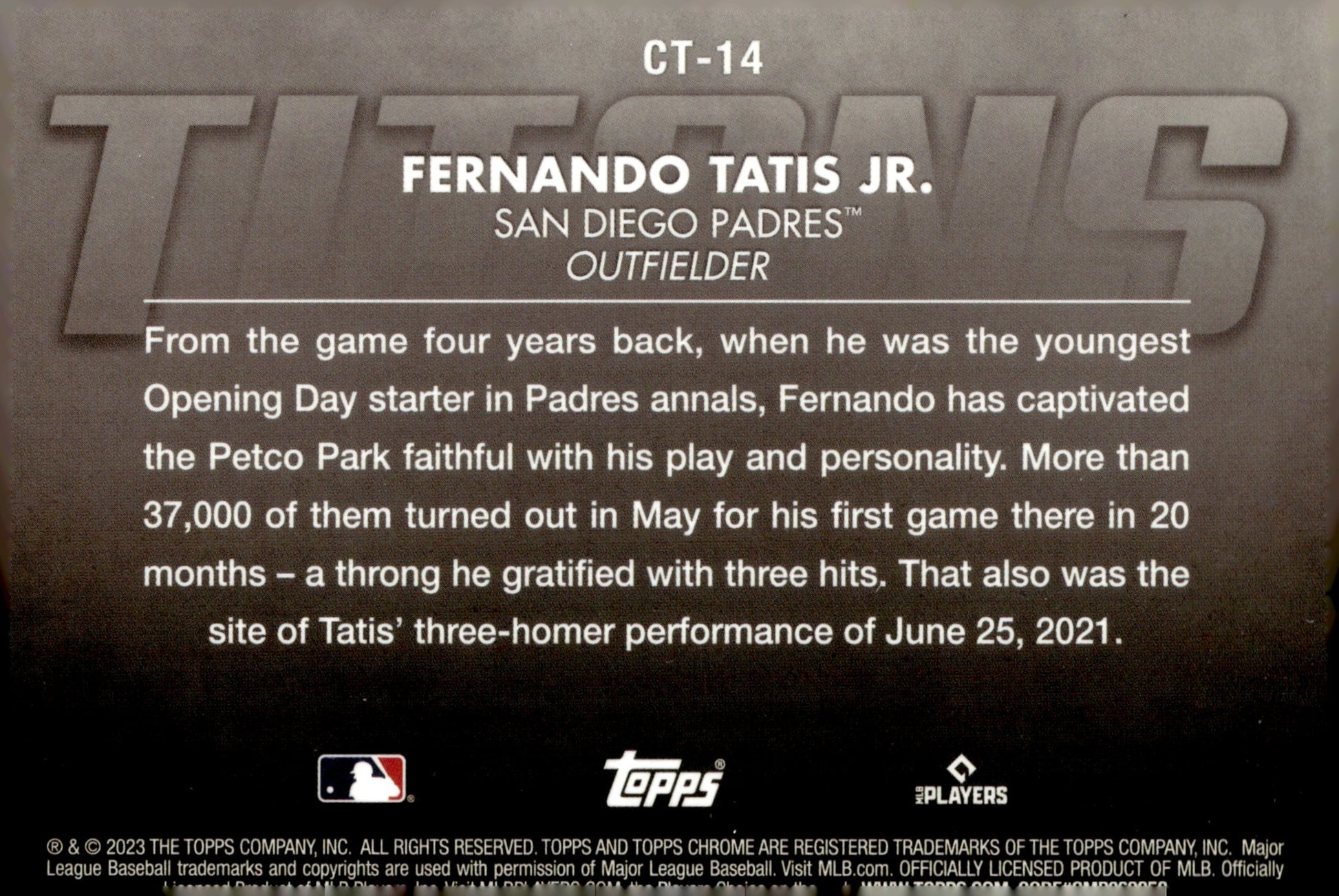 Fernando Tatis Jr. 2023 Topps Chrome Titans CT - 14 - Collector Store LLC