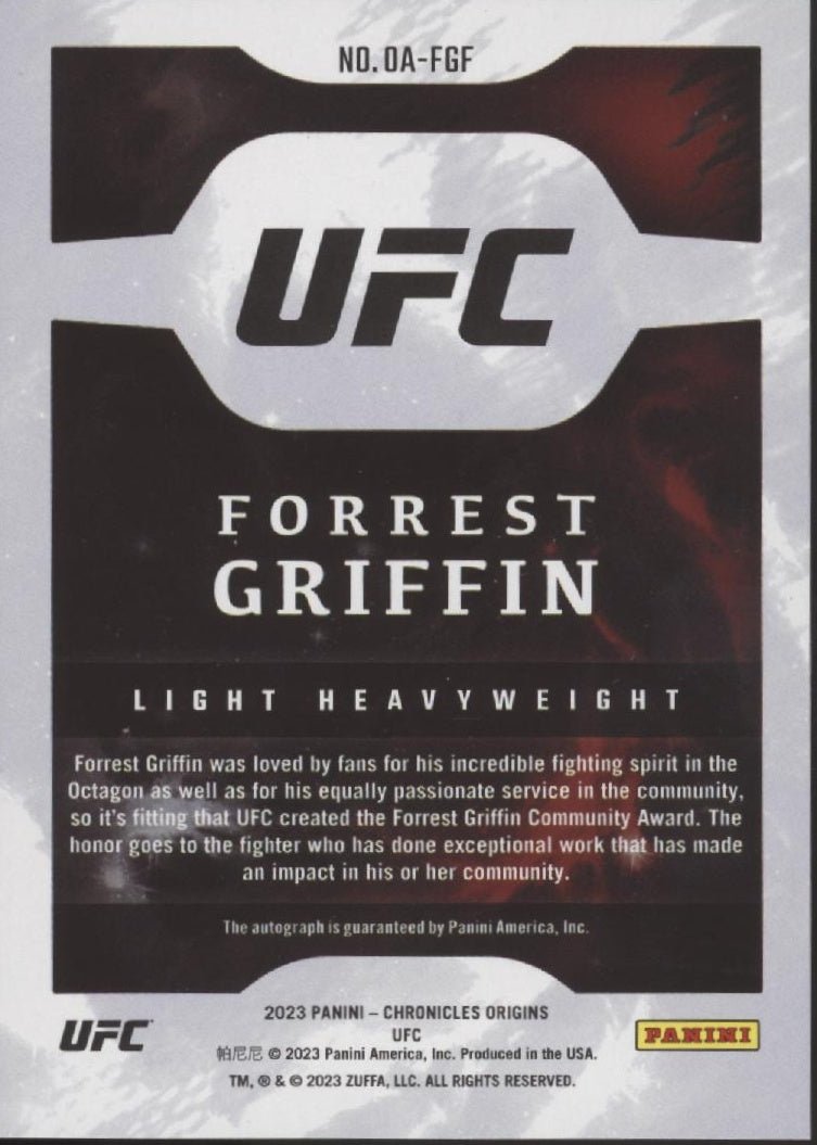 Forrest Griffin 2023 Panini Chronicles Origins Red Auto #OA - FGF - Collector Store LLC