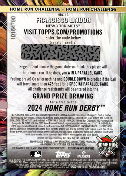 Francisco Lindor 2023 Topps Home Run Challenge HRC - 13 - Collector Store LLC