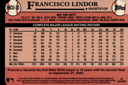 Francisco Lindor 2024 Topps Chrome 35th Anniversary Refractor 89CU - 20 - Collector Store LLC
