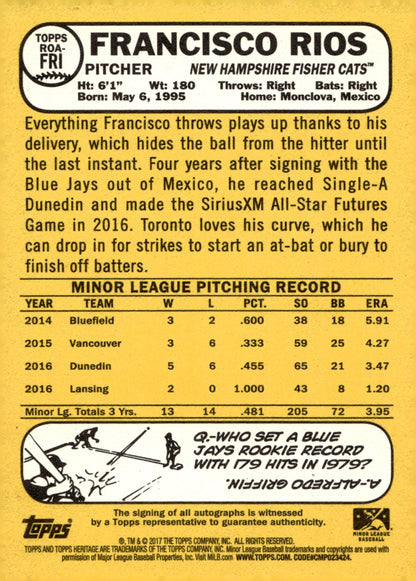 Francisco Rios 2017 Topps Heritage Auto #ROA - FRI - Collector Store LLC