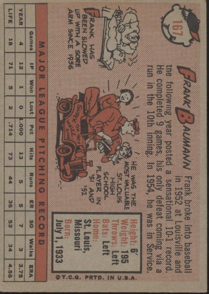 Frank Baumann 1958 Topps RC #167 Boston Red Sox EX - Collector Store LLC