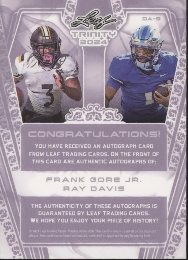 Frank Gore Jr. / Ray Davis 2024 Leaf Trinity Dual Auto 26/49 #DA - 9 - Collector Store LLC