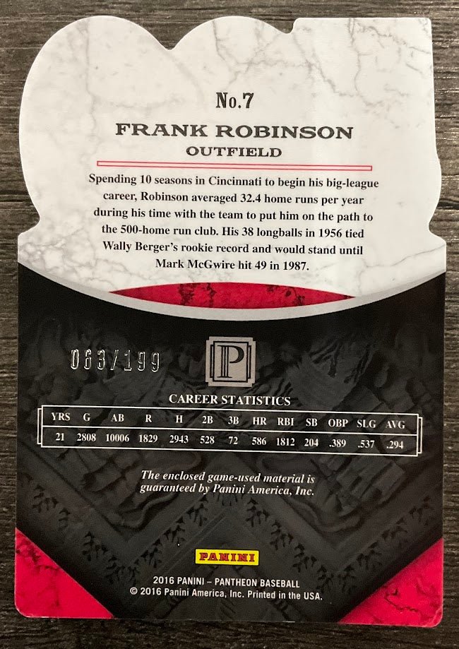 Frank Robinson 2016 Panini Pantheon 500 Home Run Club Swatch 063/199 #7 - Collector Store LLC