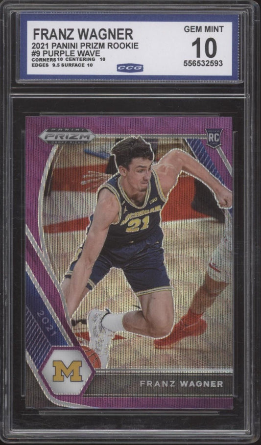 Franz Wagner 2021 Panini Prizm Draft Picks Purple Wave Prizm RC #9 CCG 10 - Collector Store LLC