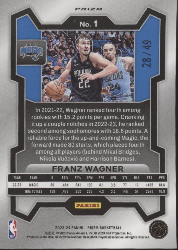 Franz Wagner 2023 - 24 Panini Prizm Orange Prizm 28/49 #1 - Collector Store LLC