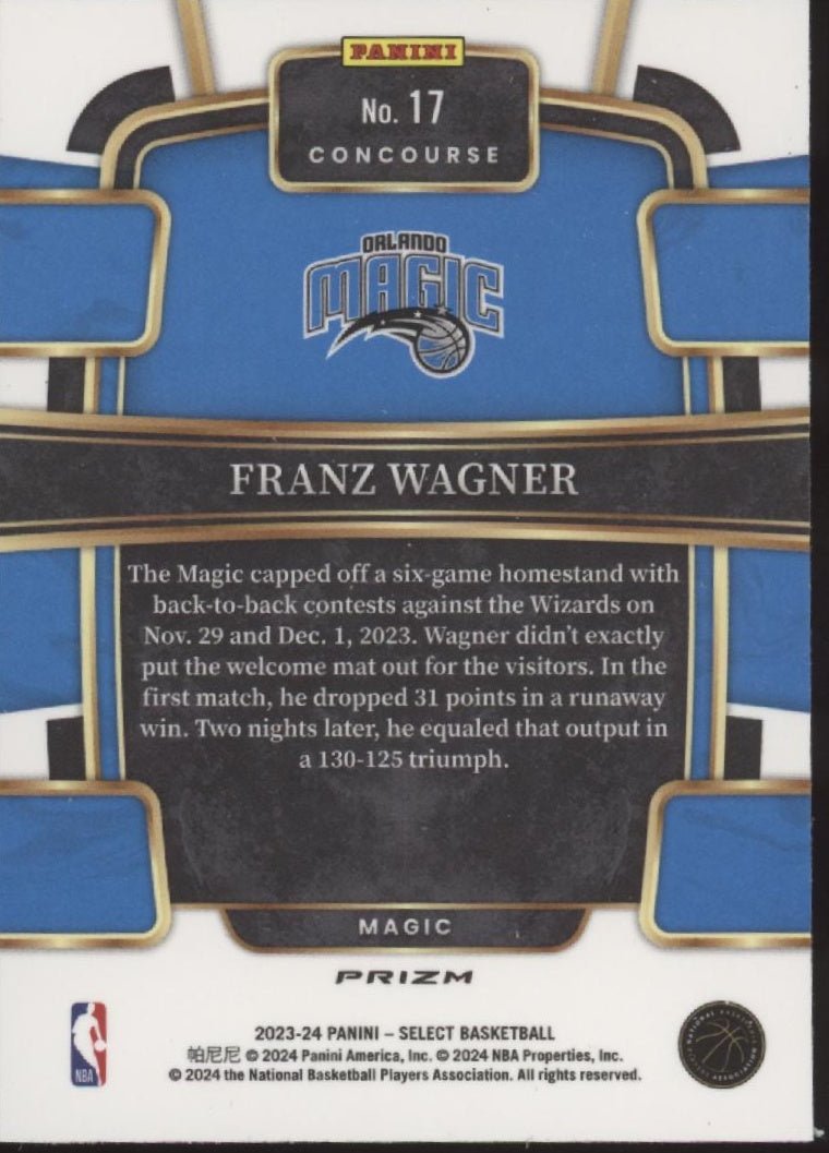 Franz Wagner 2023 - 24 Panini Select Elephant Wave Prizm #17 - Collector Store LLC