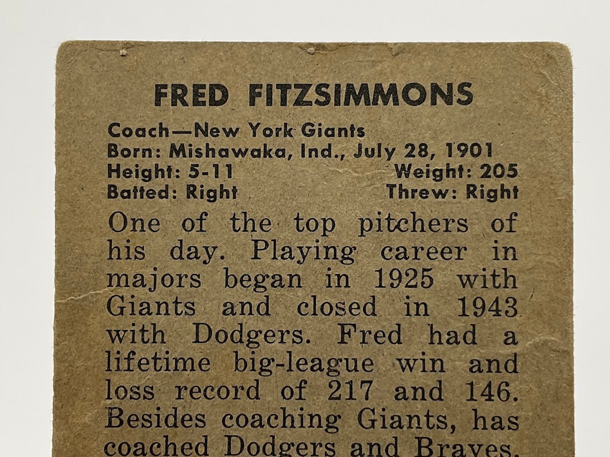 Fred Fitzsimmons 1952 Bowman #234 New York Giants PR - Collector Store LLC