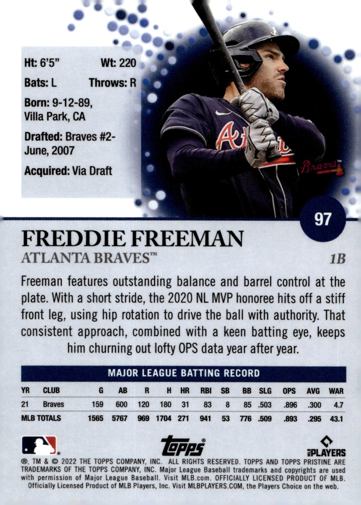 Freddie Freeman 2022 Topps Pristine #97 - Collector Store LLC