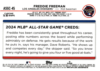 Freddie Freeman 2024 Topps Chrome All Star Game Refractor ASGC - 45 - Collector Store LLC