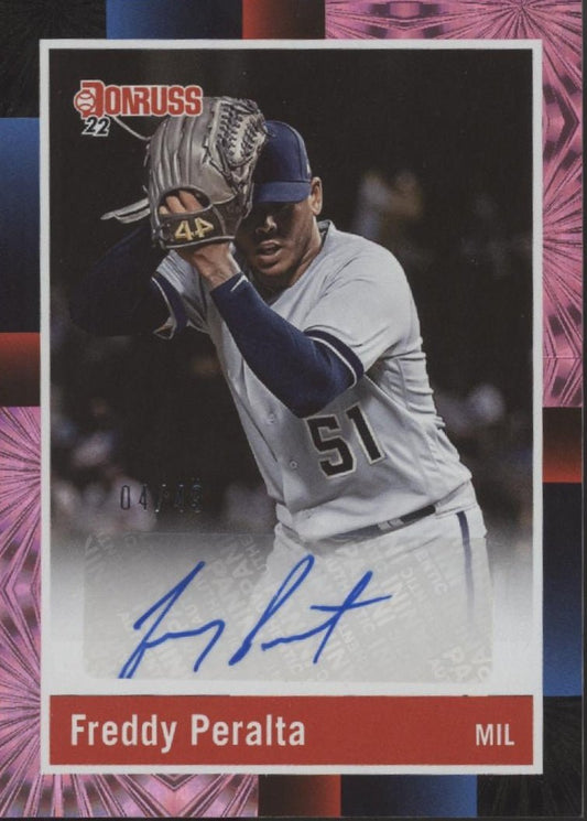 Freddy Peralta 2022 Panini Donruss 1988 Retro Pink Auto 04/49 - Collector Store LLC