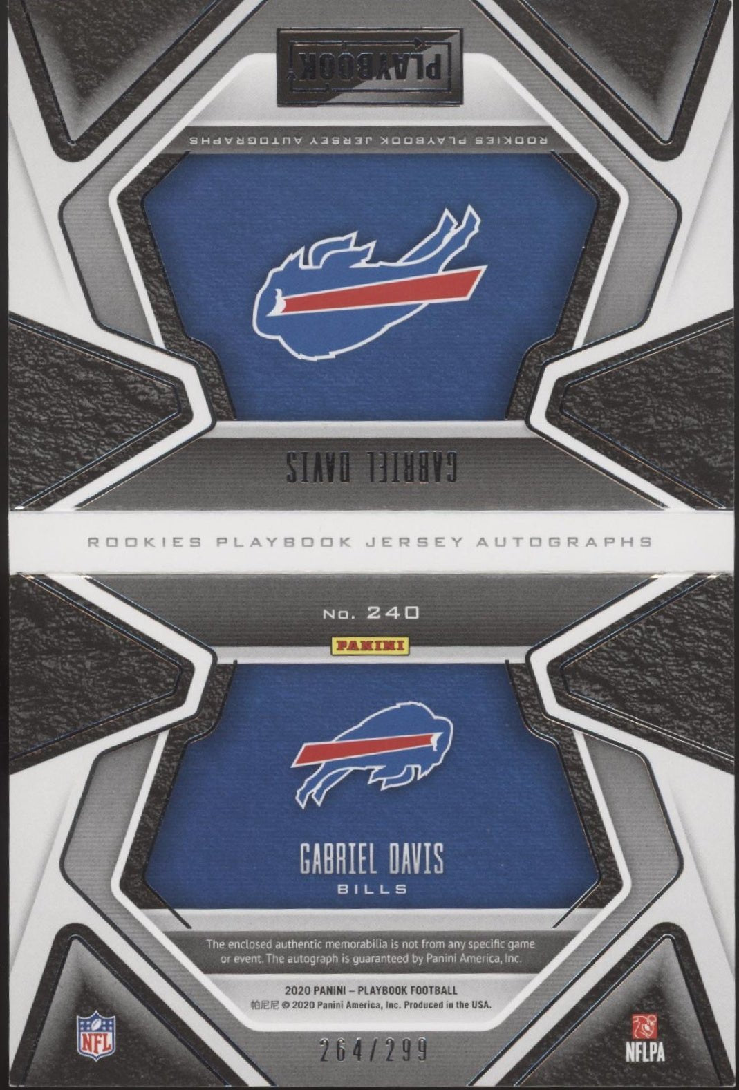 Gabriel Davis 2020 Panini Playbook Swatch RC Auto 264/299 #240 - Collector Store LLC