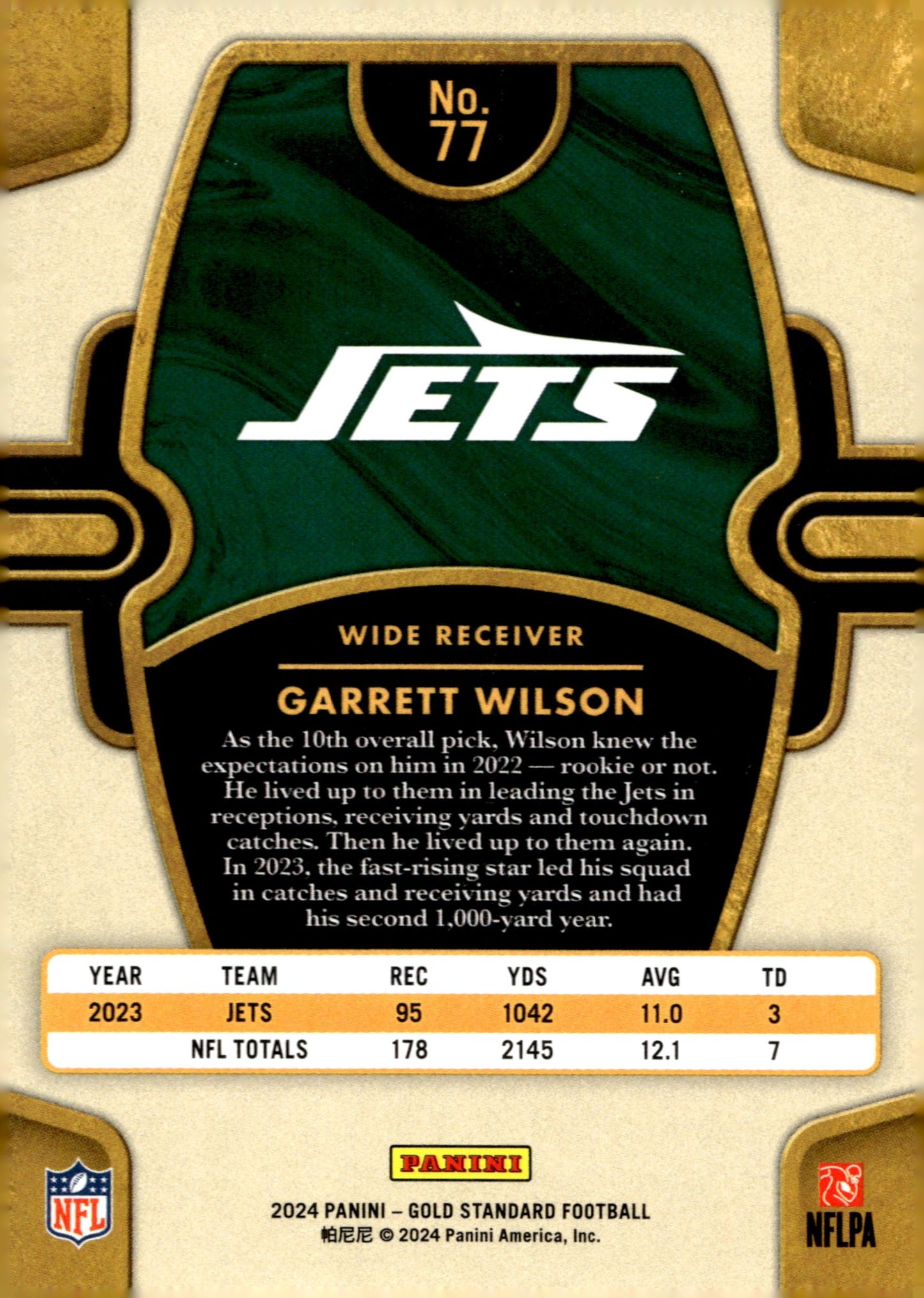 Garrett Wilson 2024 Panini Gold Standard 46/99 #77 - Collector Store LLC