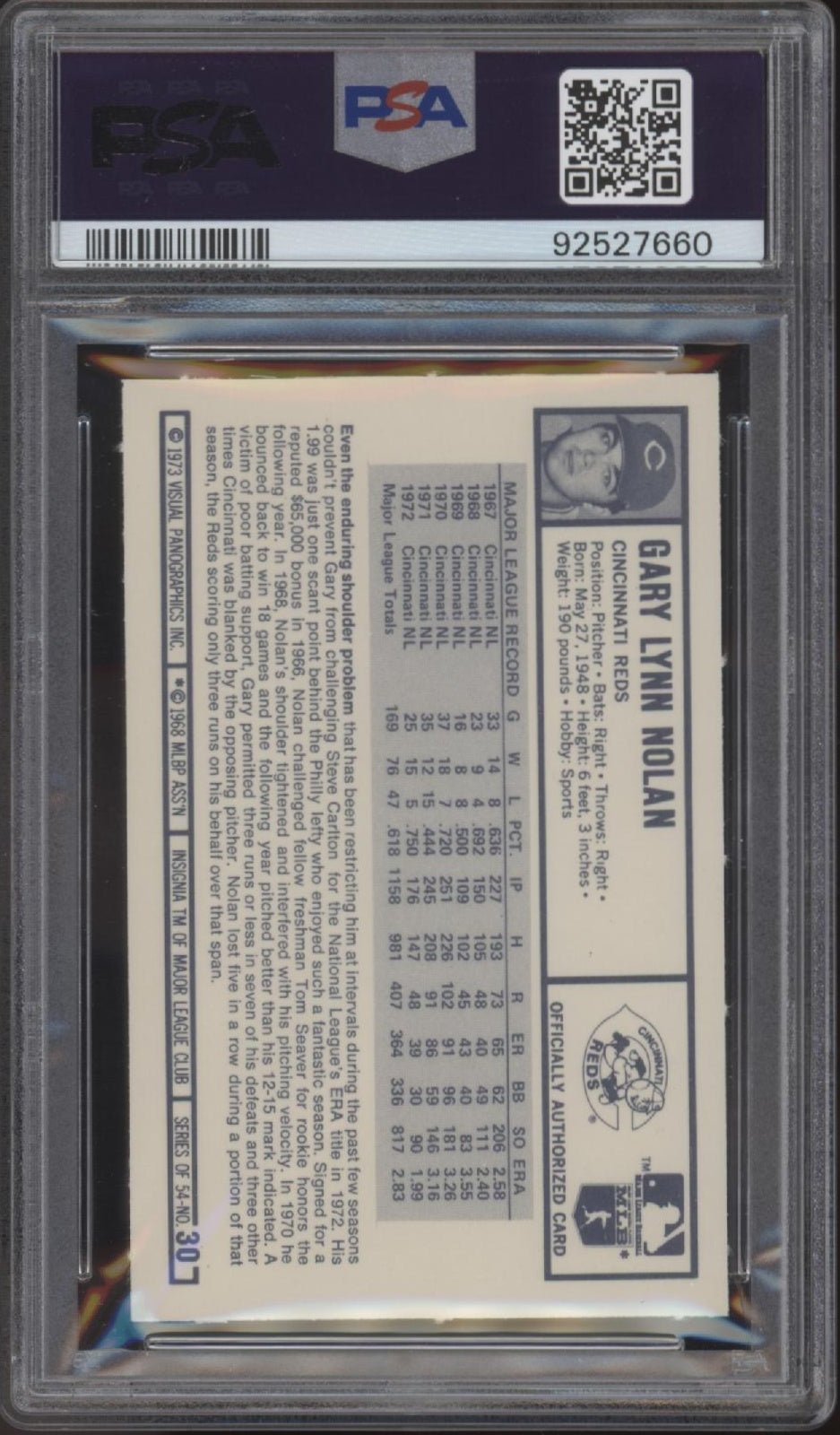 Gary Nolan 1973 Kellogg's #30 PSA 9 - Collector Store LLC