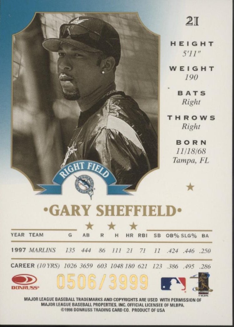 Gary Sheffield 1998 Leaf 50th Anniversary Fractal Foundation 0506/3999 #21 - Collector Store LLC