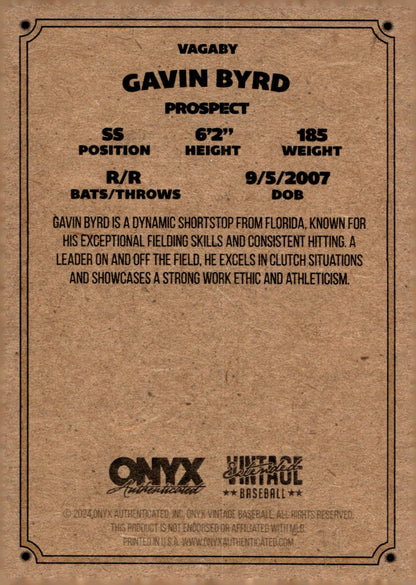 Gavin Byrd 2024 Onyx Vintage Extended Auto VAGABY - Collector Store LLC