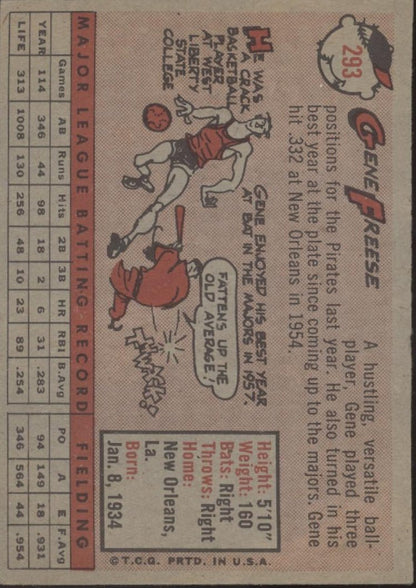 Gene Freese 1958 Topps #293 Pittsburgh Pirates EX - Collector Store LLC