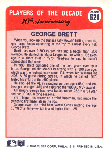 George Brett 1990 Fleer 10th Anniversary Players of the Decade 621 - Collector Store LLC