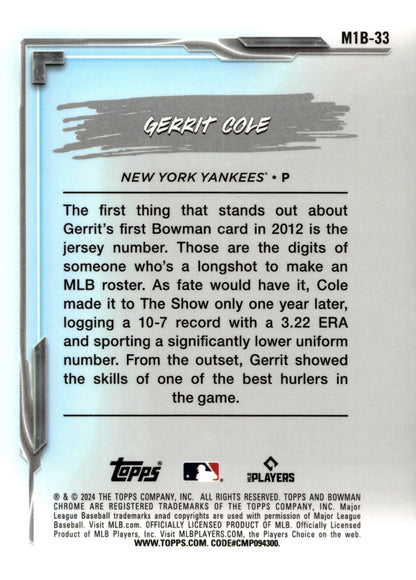 Gerrit Cole 2024 Bowman Chrome My 1st Bowman Mojo Refractor M1B - 33 4 - Collector Store LLC