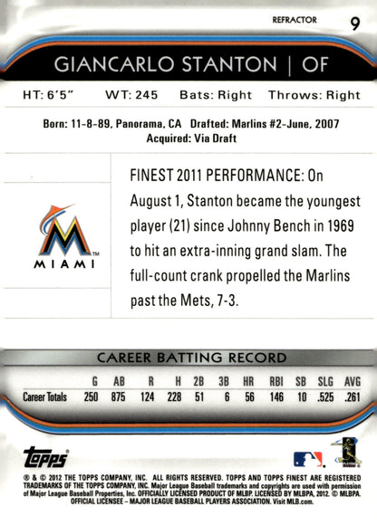 Giancarlo Stanton 2012 Topps Finest Refractor #9 - Collector Store LLC