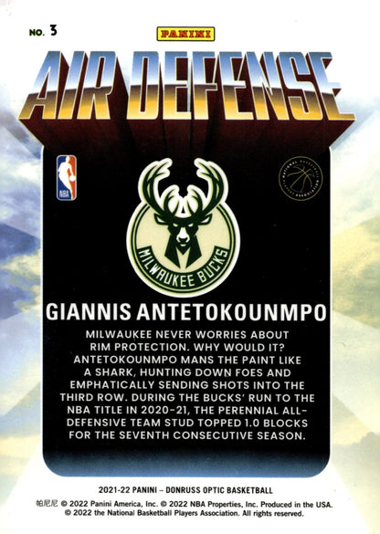 Giannis Antetokounmpo 2021 - 22 Panini Donruss Optic Air Defense #3 - Collector Store LLC