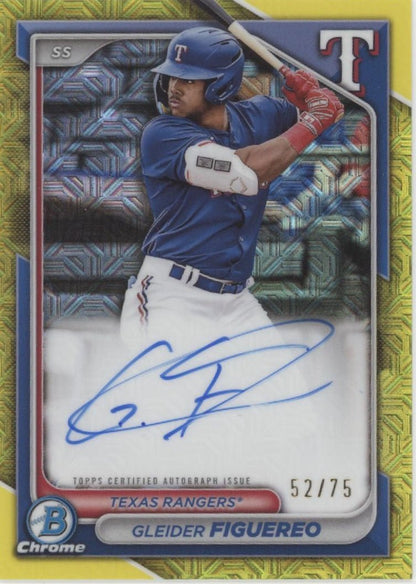 Gleider Figuereo 2024 Bowman Chrome Yellow Mojo Refractor Auto 52/75 #BMA - GF - Collector Store LLC